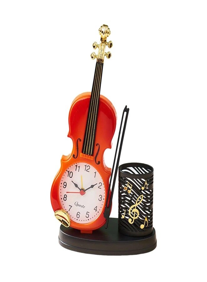 Jamboree!!! Violin Shape Table Clock with Pen Holder - Decorative Musical Instrument Design Desk Clock for Home & Office - Image 1